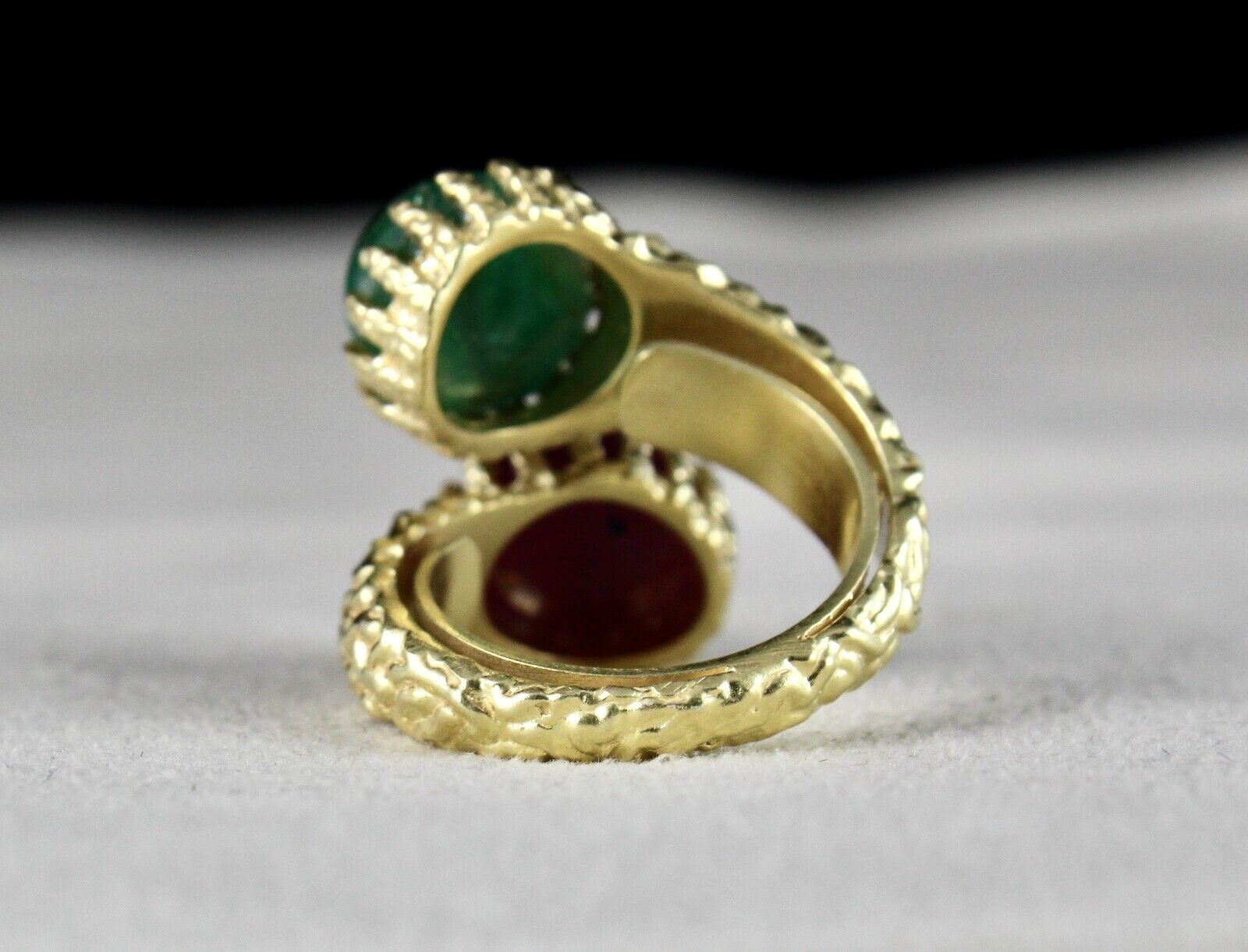 ANTIQUE NATURAL EMERALD RUBY ROUND GEMSTONE DIAMOND 925 SILVER CARVED RING