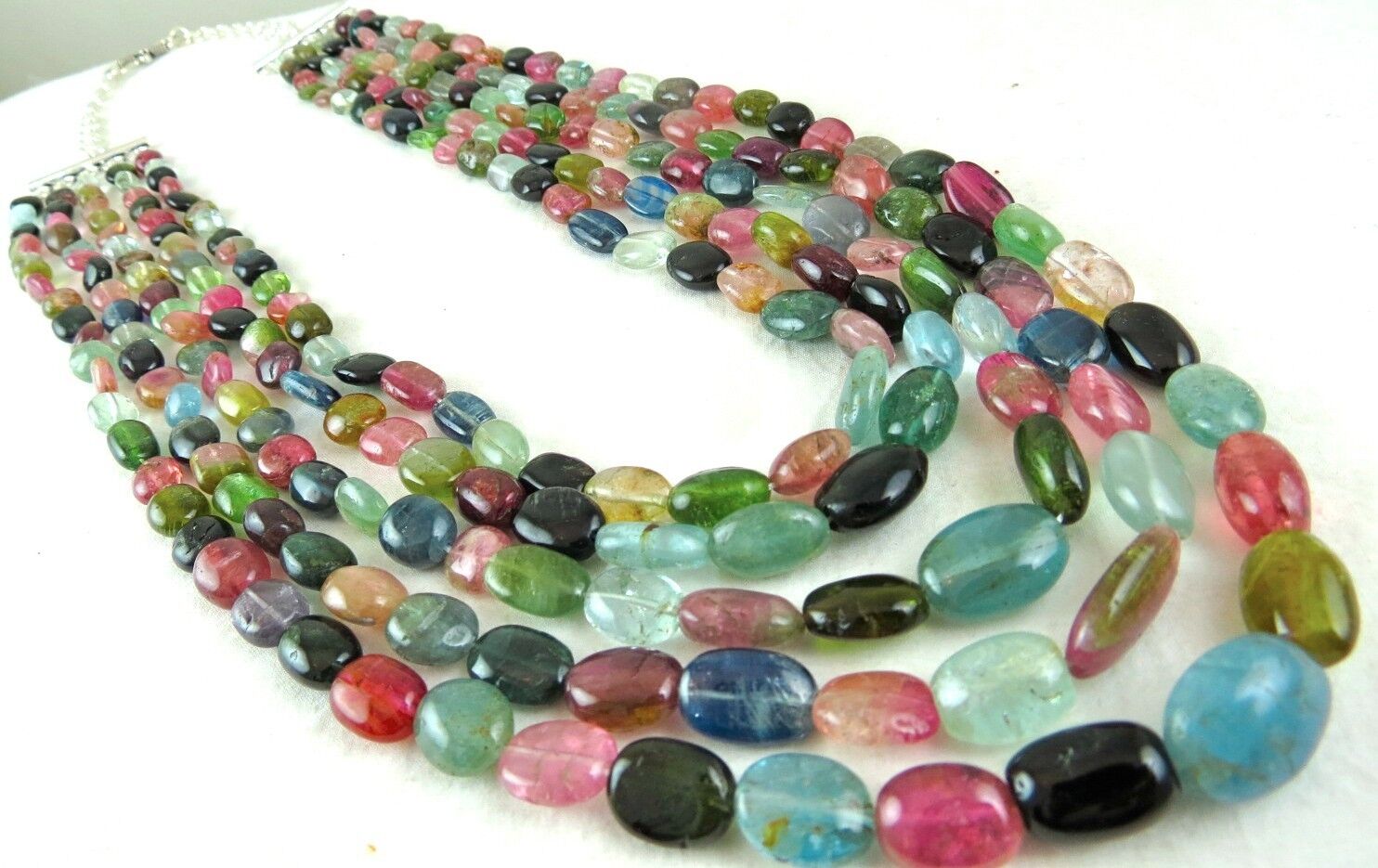 NATURAL MULTI TOURMALINE AQUAMARINE BEADS LONG 5 L 877 CTS GEMSTONE NECKLACE