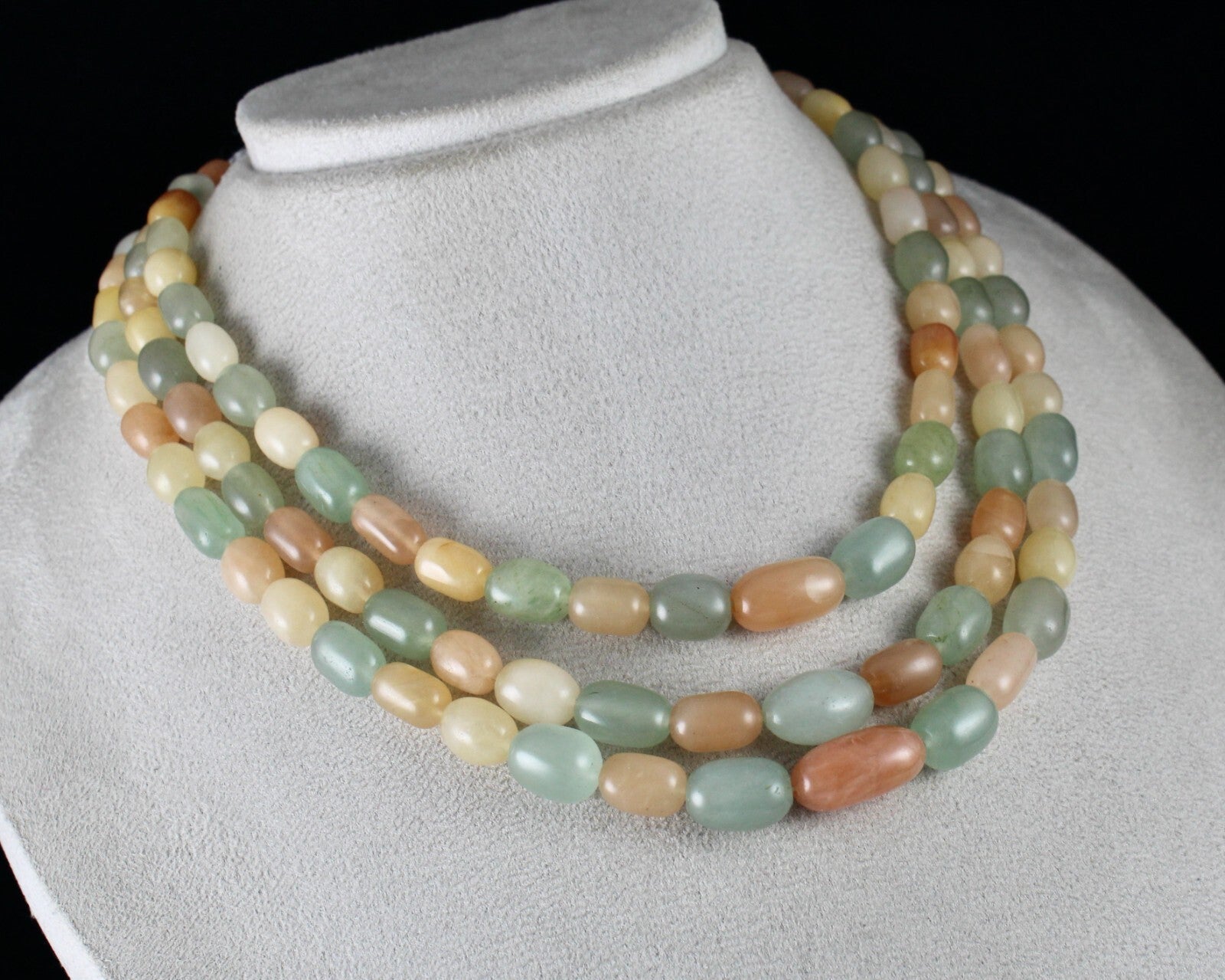 Vintage Necklace Natural Orange Quartz Aventurine Jade 677ct Gemstone Beads