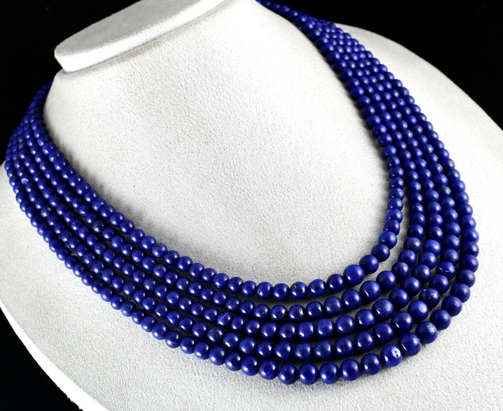 NATURAL BLUE LAPIS LAZULI BEADS ROUND 9MM 5 LINE 851 CTS GEMSTONE FINE NECKLACE