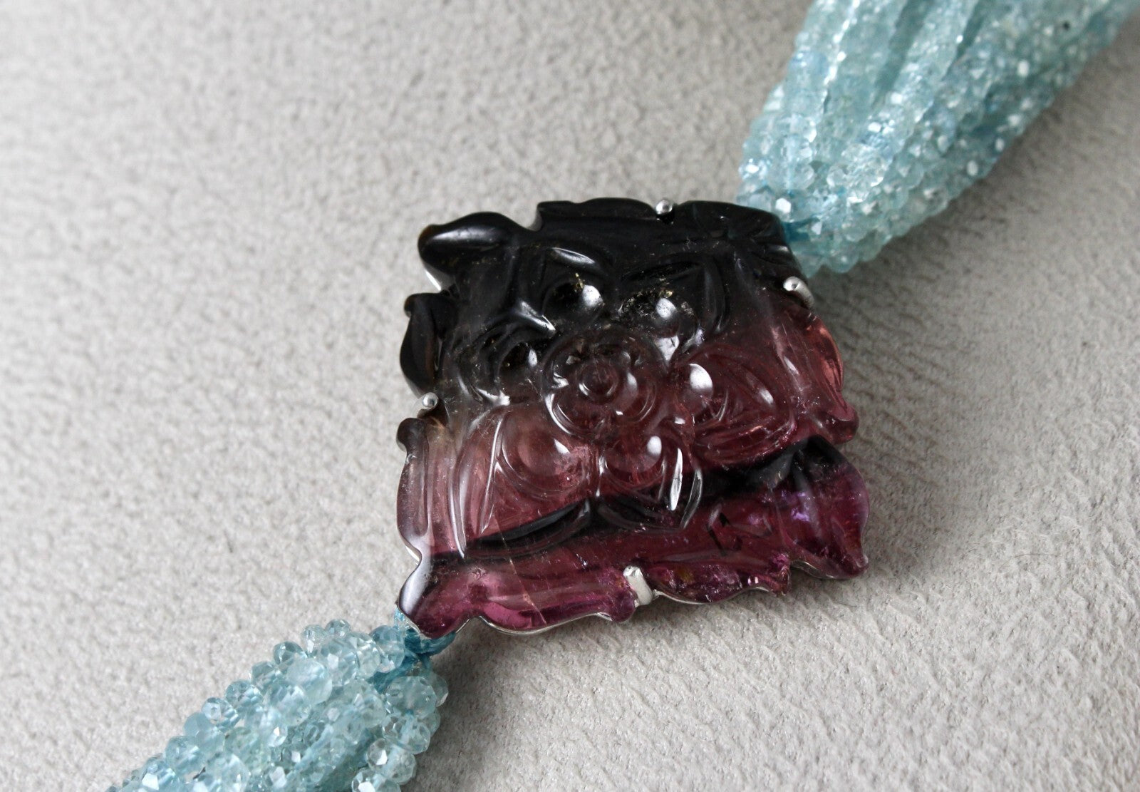 Certified Natural Aquamarine 542ct Beads Tourmaline Designer Gemstone Necklace