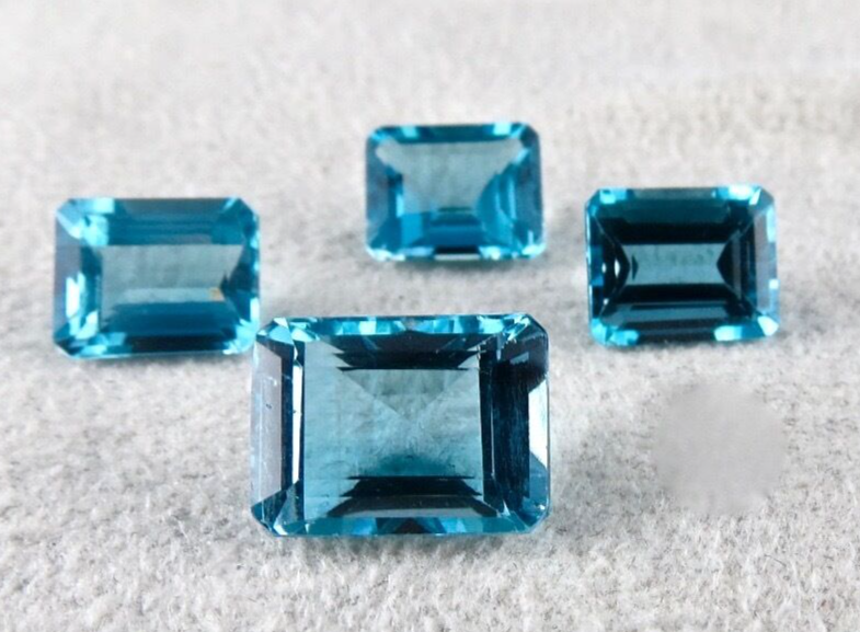 Blue Topaz Octagon Cut 4 Pcs, 28.9 Ct Gemstones For Pendant, Earring, Ring Set