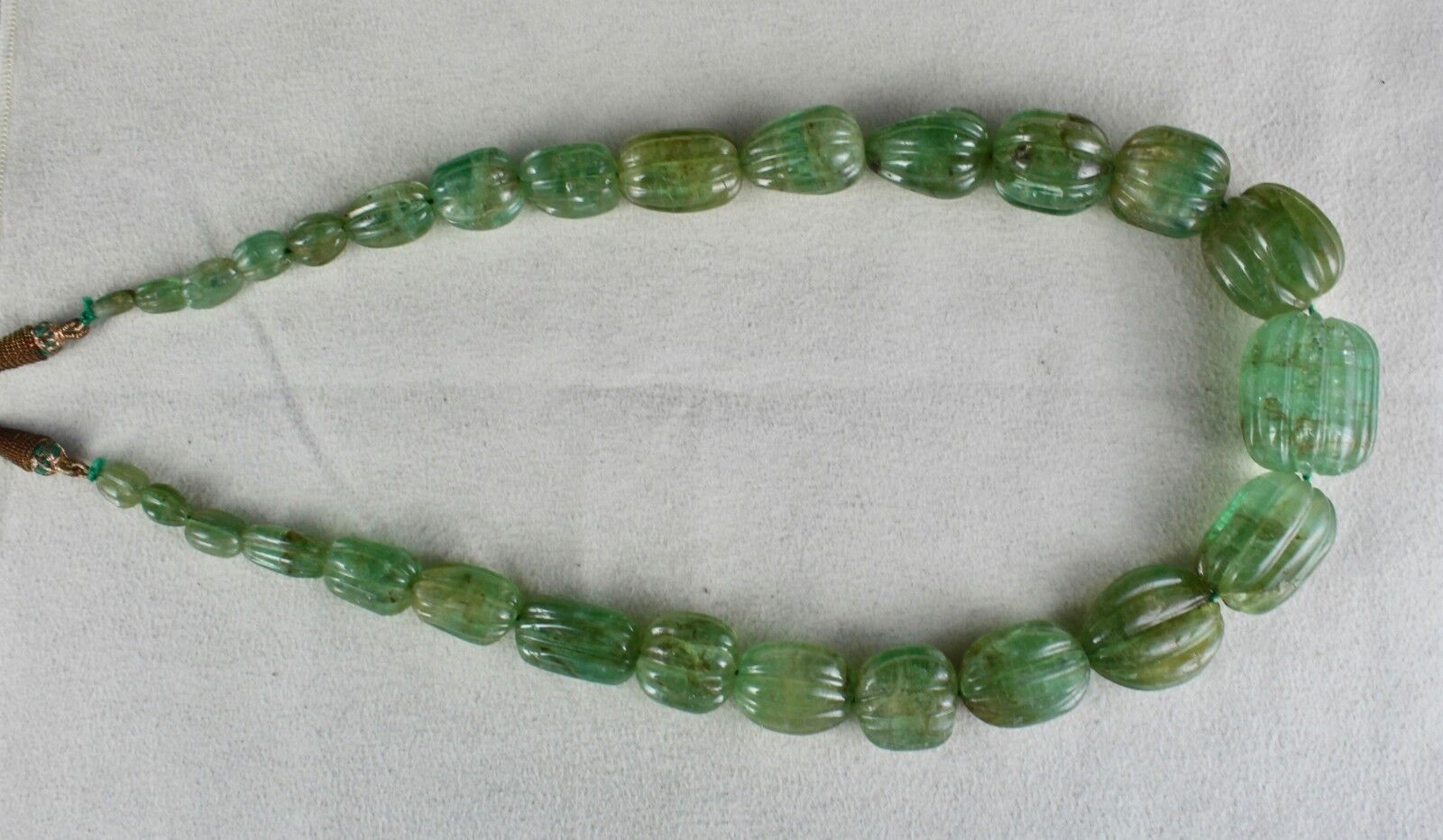 ANTIQUE NATURAL COLOMBIAN EMERALD BEADS CARVED 27MM 900 CTS GEMSTONE NECKLACE