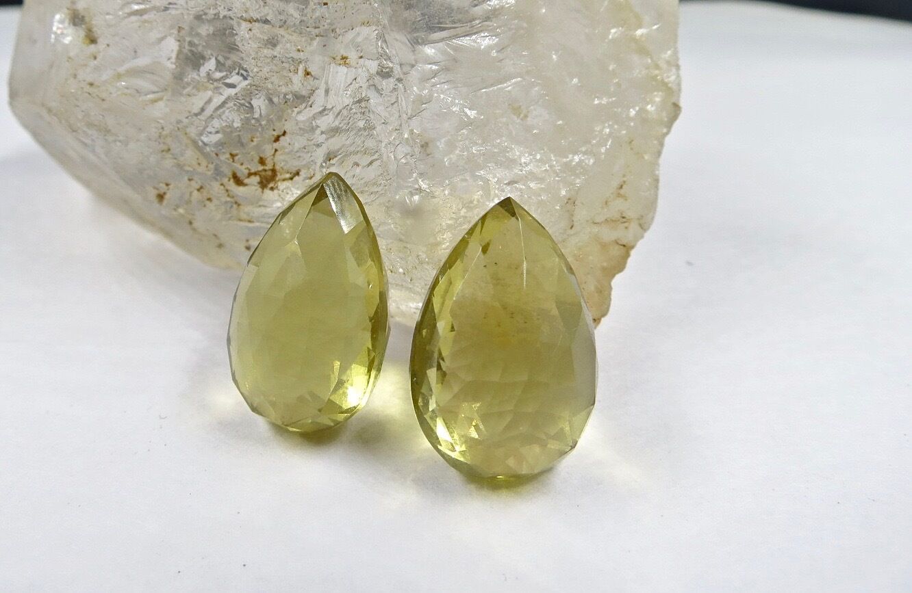 Lemon Quartz Teardrop 2 Pc 31 Ct Loose Semi Precious Gemstone Earring Designing