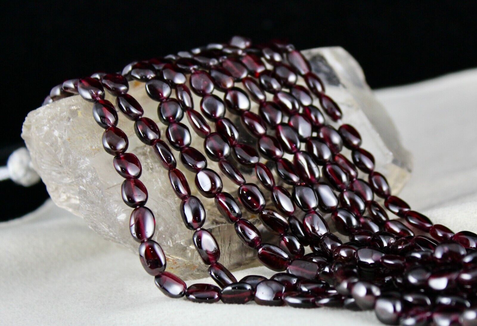 NATURAL RED GARNET BEADS LONG 5 LINE 860 CARATS GEMSTONE BEADED FASHION NECKLACE