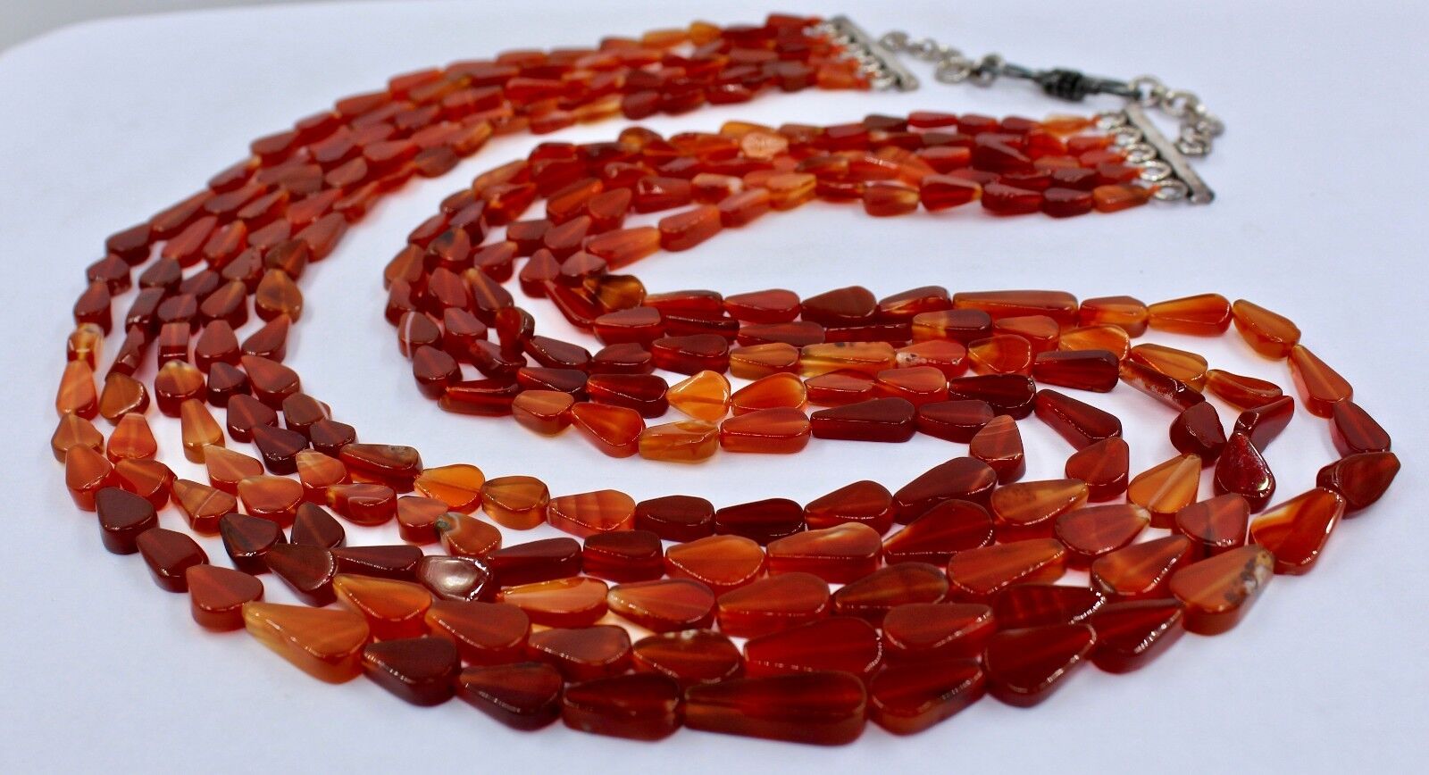 Red Onyx Beaded Necklace Fancy Shape 5 Line 541 Carats Gemstone Silver Clasp