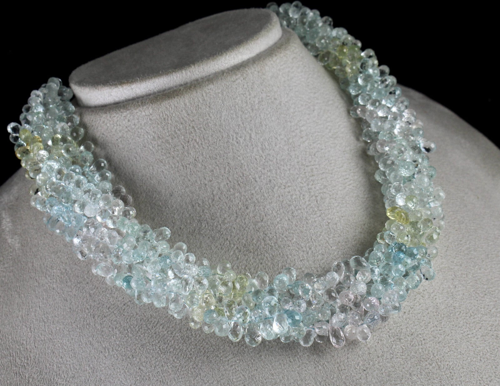 Certified Natural Multi Aquamarine Faceted Drops Necklace 776 Ct Gemstone 5 L