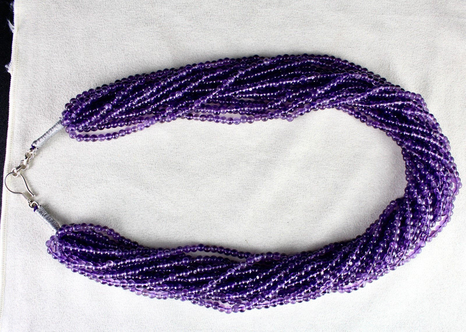 Natural Amethyst 1265 Ct Beads Round Gemstone Sterling Silver Necklace 15l