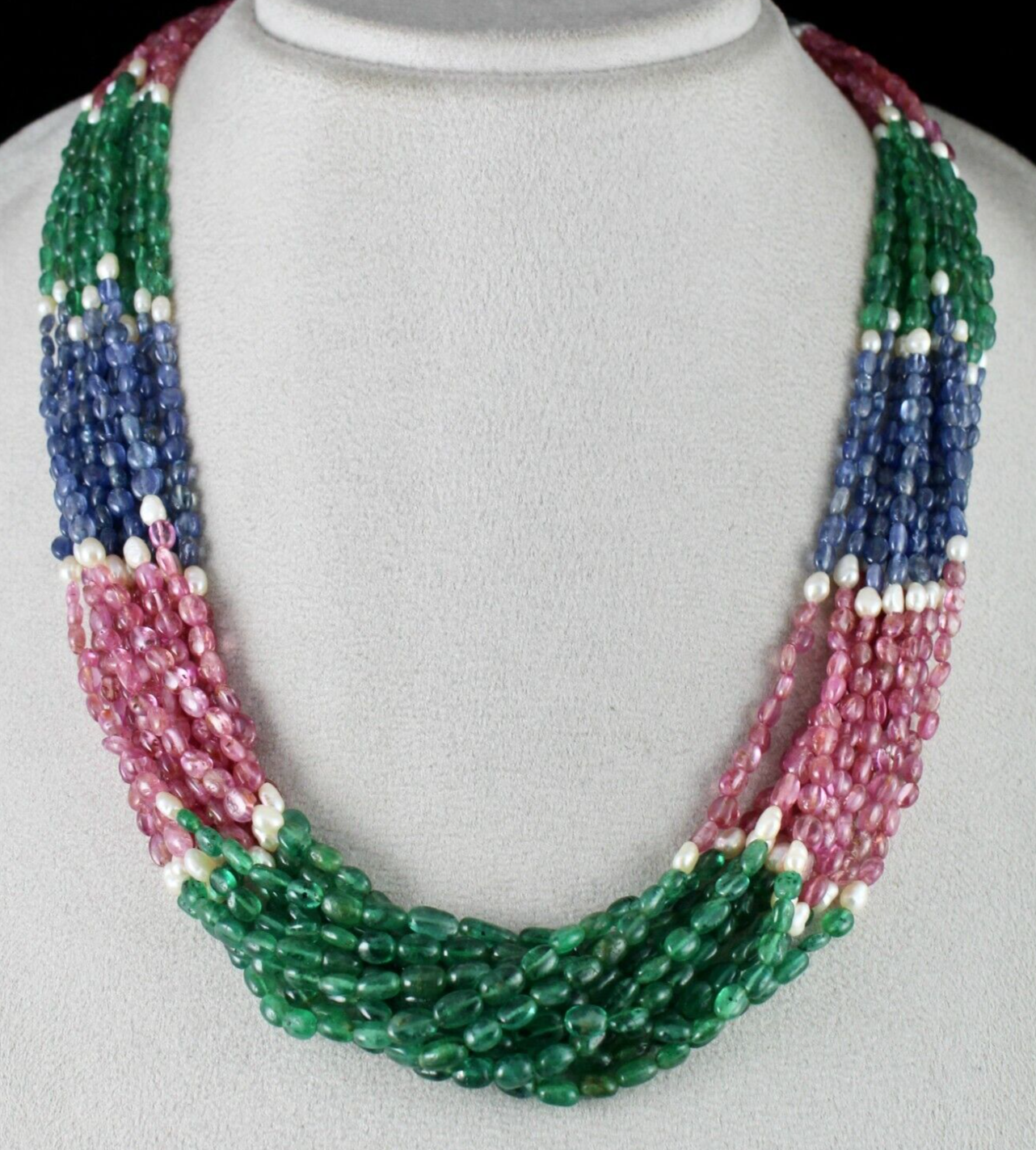 Certified Emerald Ruby Sapphire Pearl 681ct Gemstone Necklace For Women