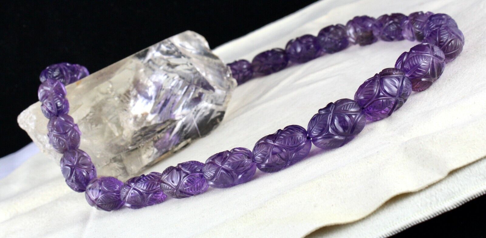 Vintage Natural Amethyst Beaded Engraved Long 926 Ct Gemstone Silver Necklace