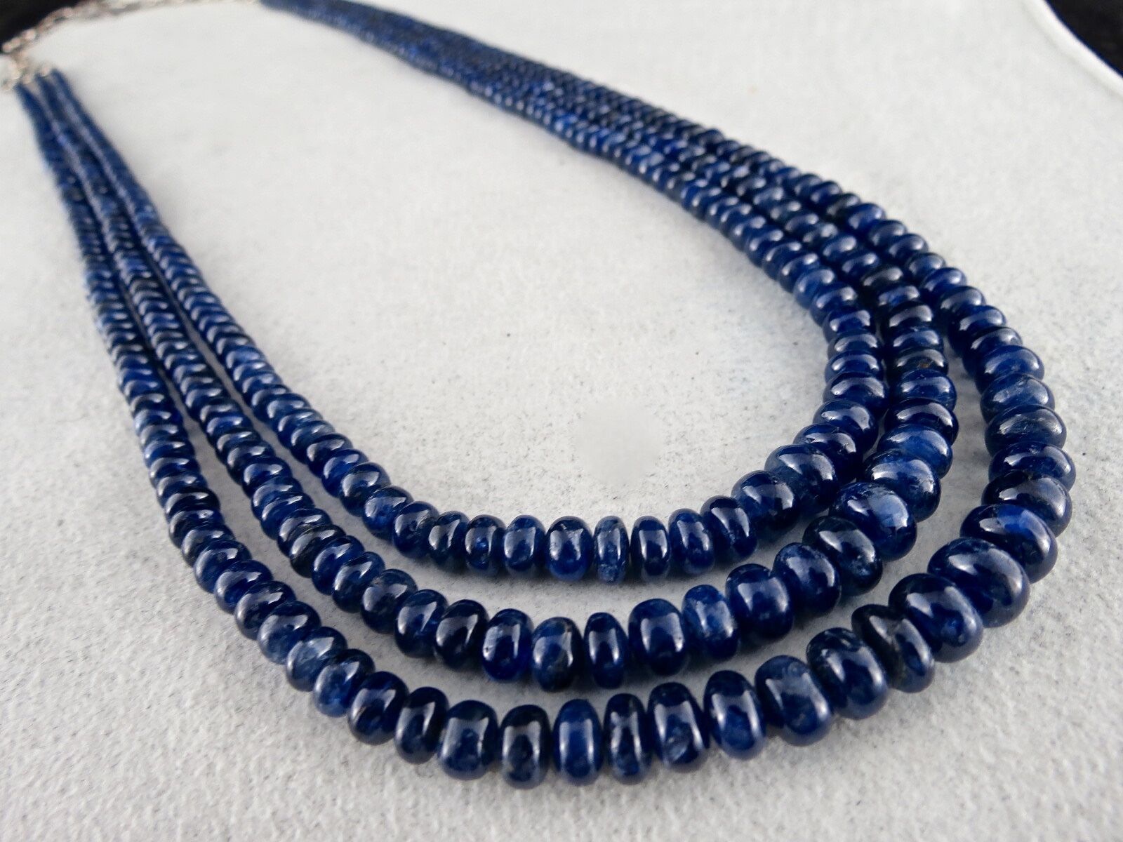 NATURAL OLD MINES BLUE SAPPHIRE BEADS ROUND 3 LINE 461 CARATS GEMSTONE NECKLACE