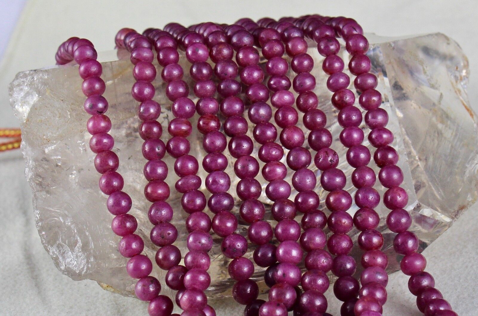 Certified Natural Ruby Beaded Round 5 L 873 Ct Red Gemstone Vintage Necklace