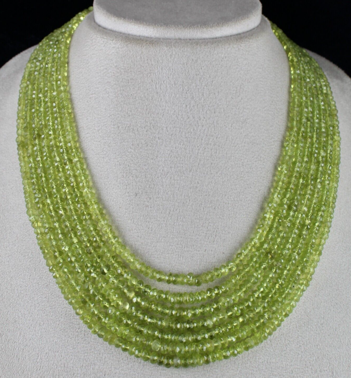 NATURAL PERIDOT BEADS FACETED ROUND 7 LINE 717 CARATS GEMSTONE LADIES NECKLACE