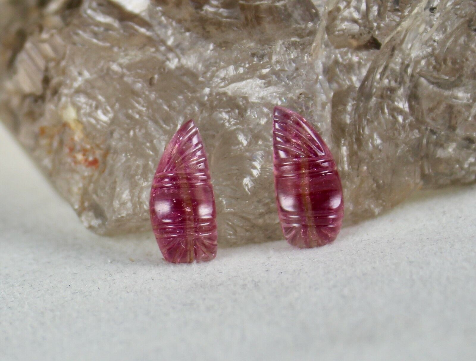 FINE NATURAL MULTI PINK TOURMALINE CARVED 4 PCS 15 CARATS GEMSTONE FOR EARRING