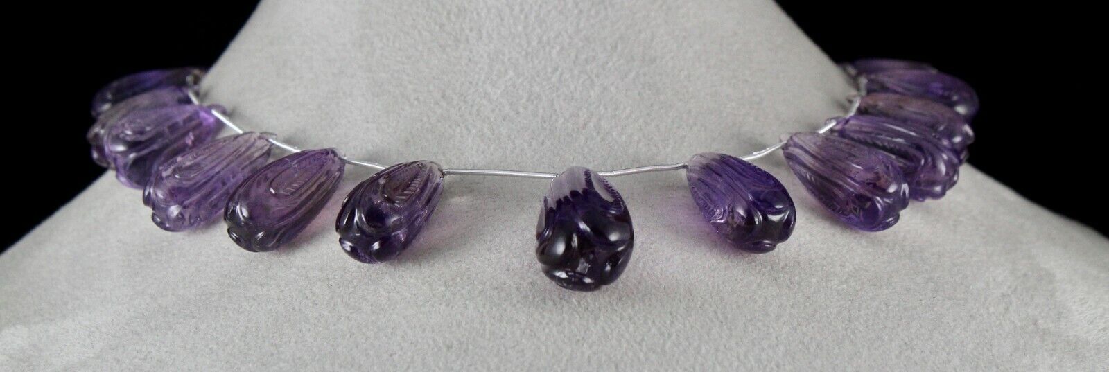 Natural Amethyst Carved Drops Beads 15 Pcs 454 Carats Gemstone Vintage Necklace