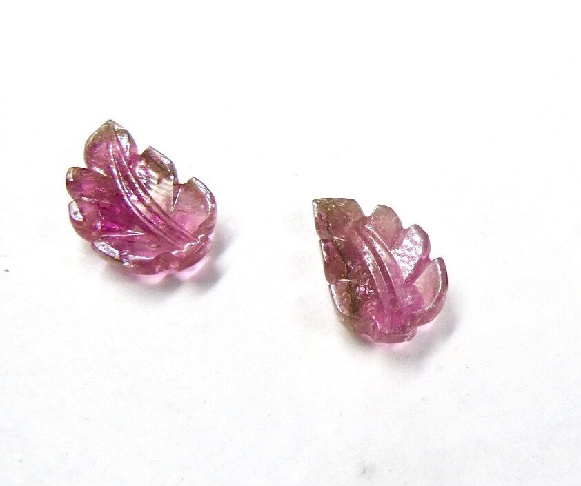 NATURAL PINK TOURMALINE CARVED LEAVES PAIR 6.25 CARATS GEMSTONE FOR EARRING 