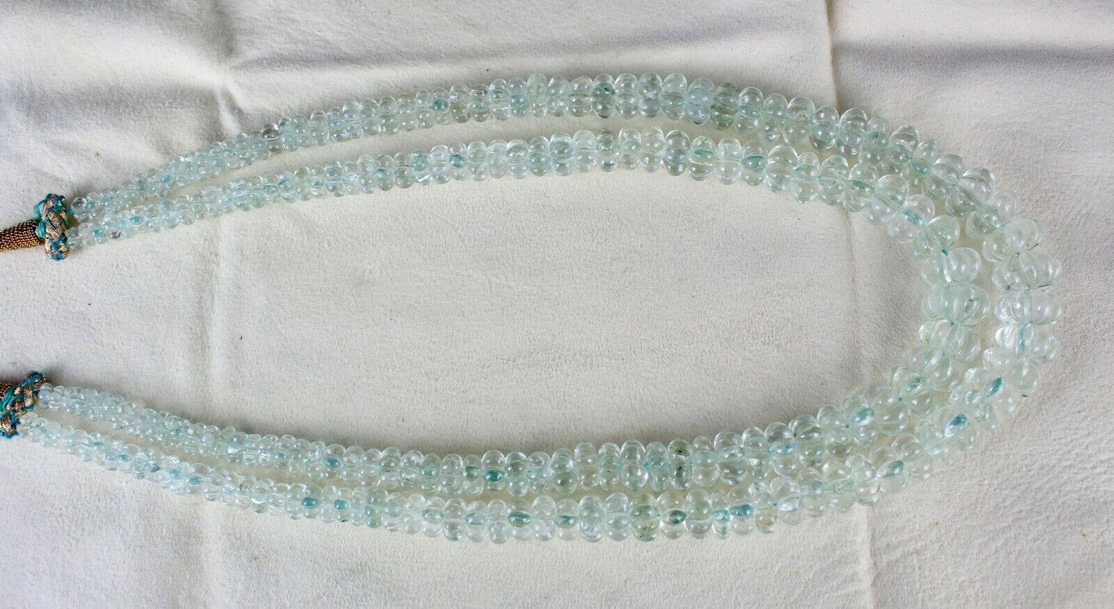 Aquamarine Carved Melon Beaded Necklace 2 L 567 Carats Natural Gemstone String