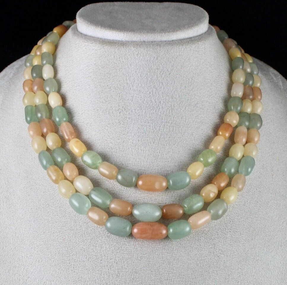 Vintage Necklace Natural Orange Quartz Aventurine Jade 677ct Gemstone Beads