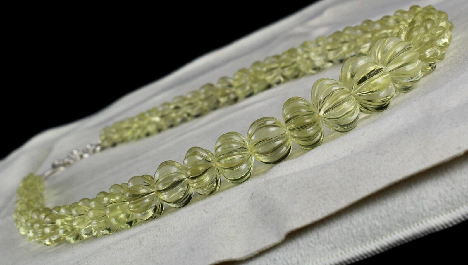 Natural Lemon Quartz Beads Carved 523 Ct Semi Precious Gemstone Necklace