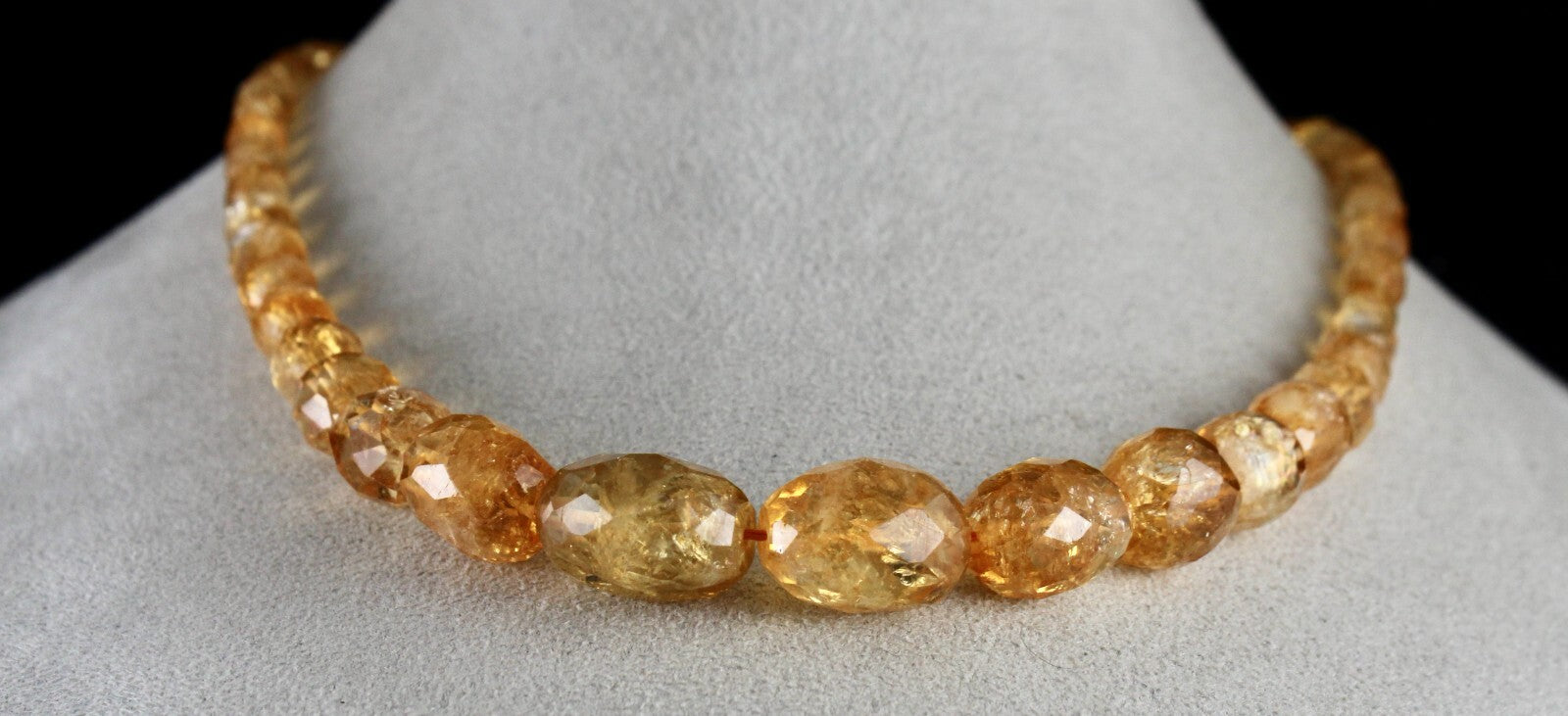 Natural Citrine Oval Faceted Bead Necklace 297 Ct Yellow Gemstone Fashion
