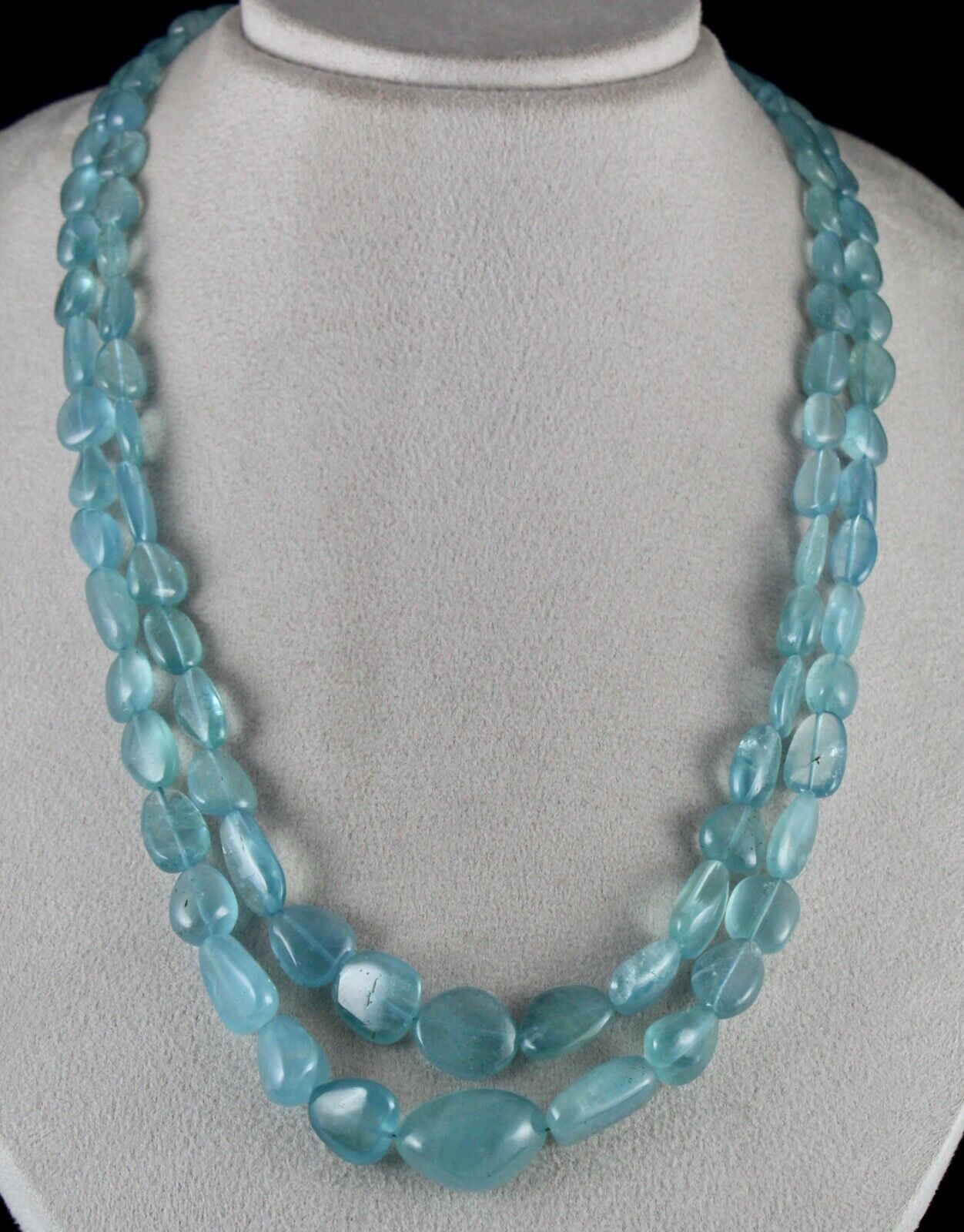 FINE NATURAL BLUE AQUAMARINE BEADS LONG 2 L 559 CARATS GEMSTONE FASHION NECKLACE