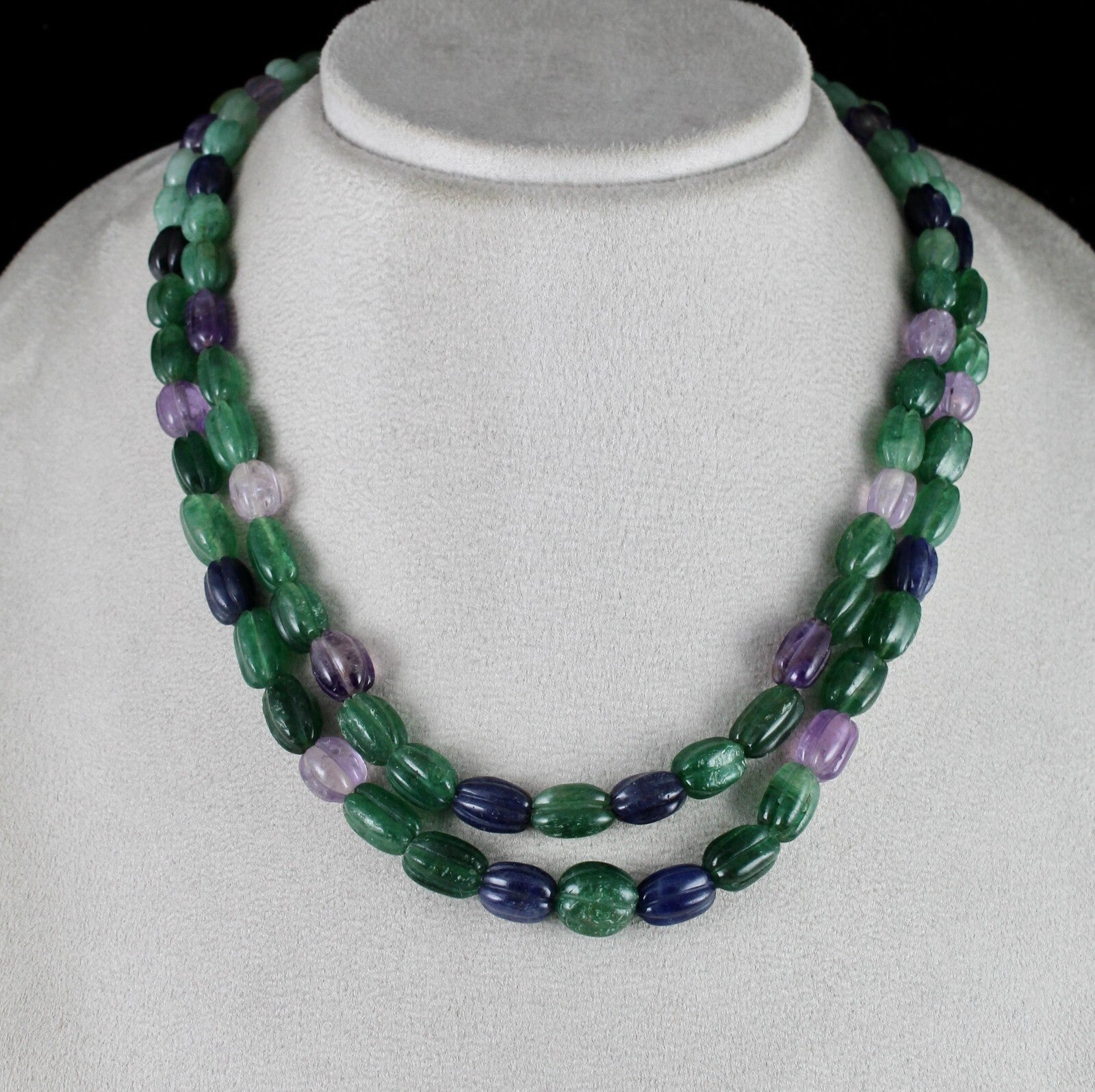 Multi Mix Carved Semi-precious Beads 397ct Gemstone Fashion Necklace