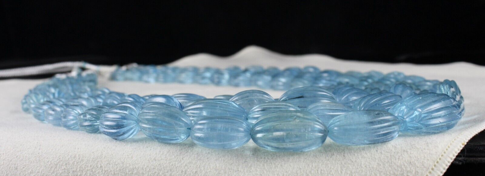 NATURAL BLUE AQUAMARINE BEADS CARVED CABOCHON 4L 1310 CARATS GEMSTONE NECKLACE