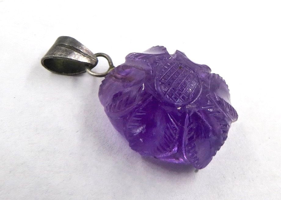 Sterling Silver Natural Amethyst 40ct Carved Oval Pendant Gemstone With Hook
