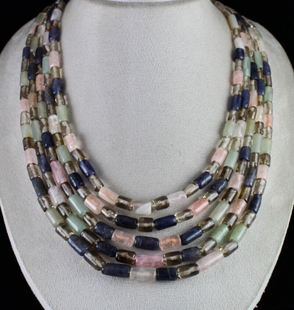 Multi Natural Semi Precious Tube Beads Gemstone Necklace 5 L 1189 Ct