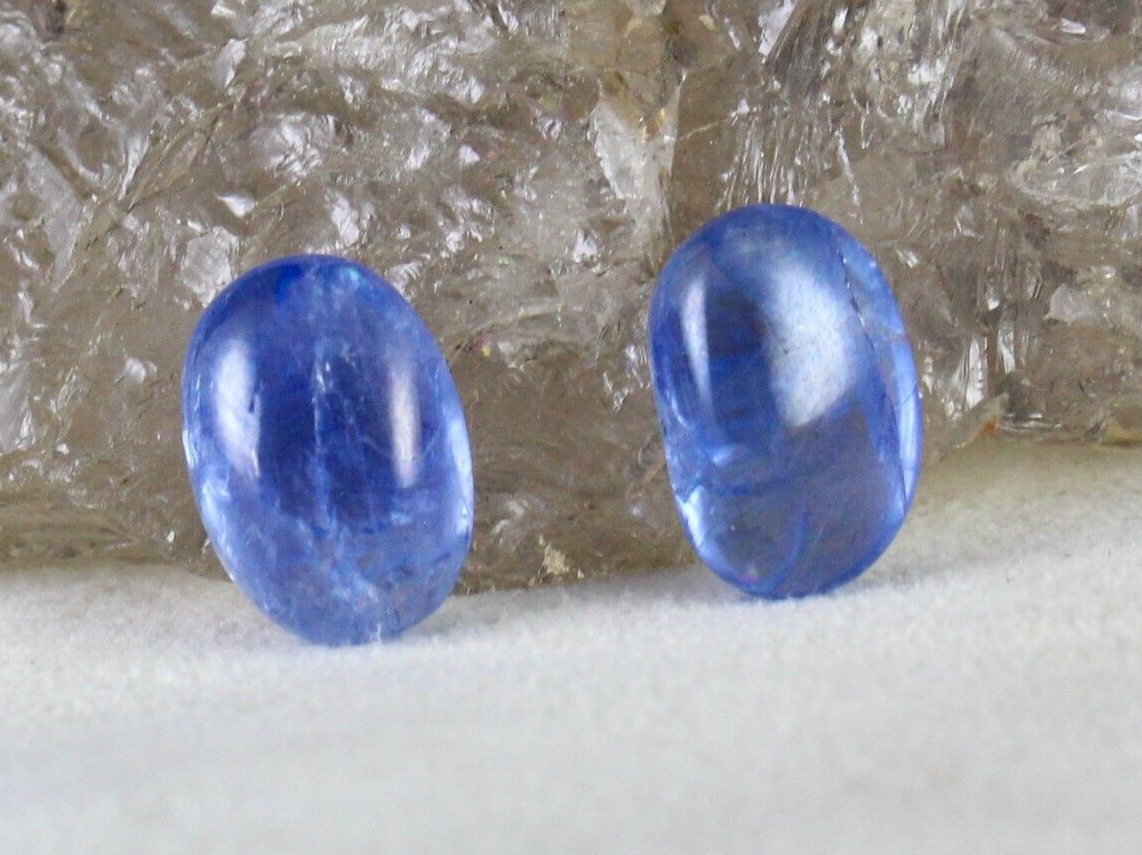 NATURAL BURMESE BLUE SAPPHIRE 15.54 CT LONG OVAL CABOCHON GEMSTONE PAIR EARRING