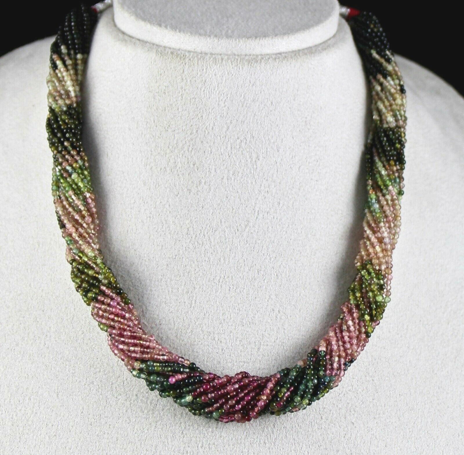Natural Multi Colour Tourmaline Beads Necklace 925 Sterling Silver Hook