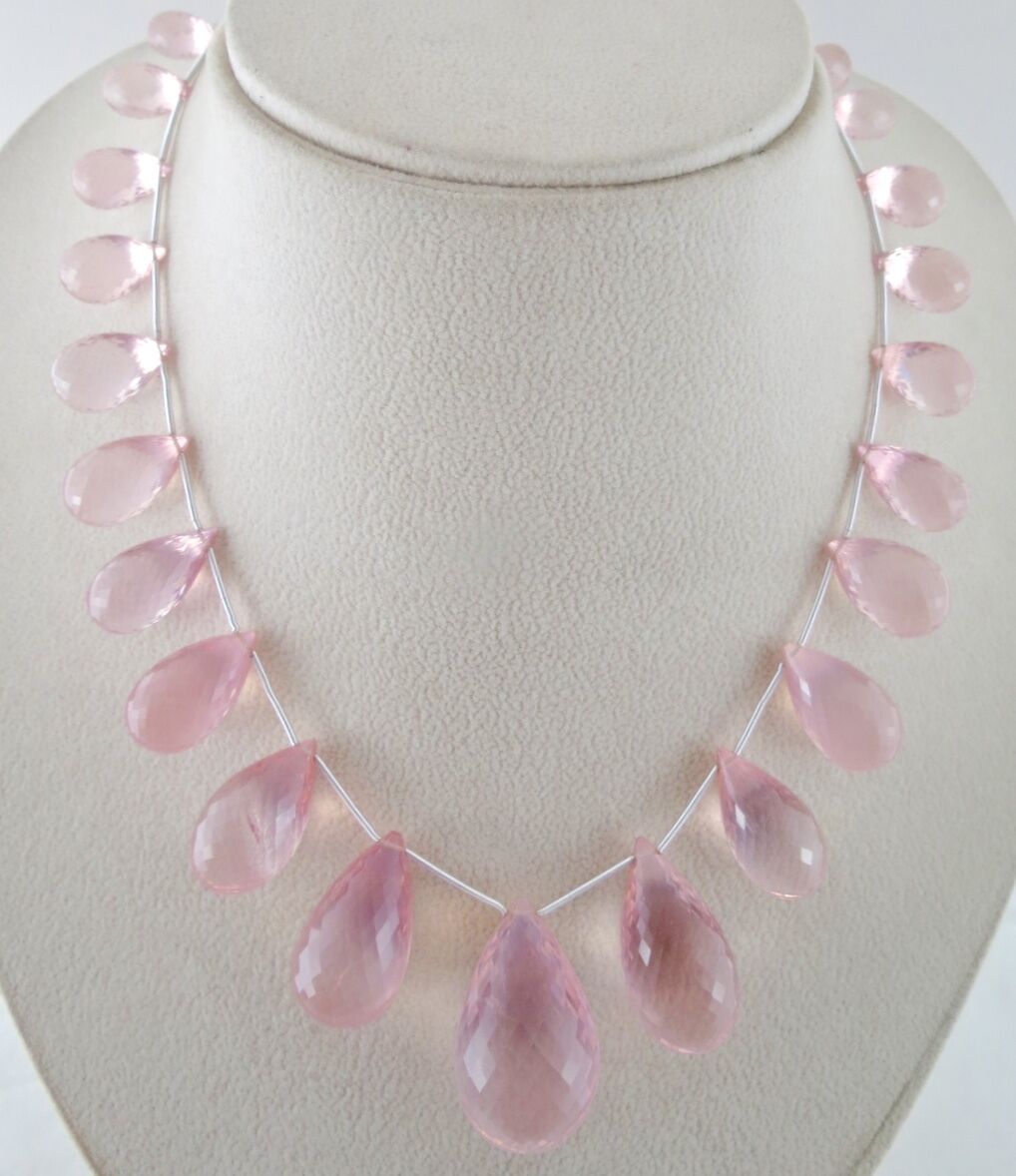 Certified Natural Rose Quartz Teardrop Beaded 402 Ct Gemstone Statement Necklace