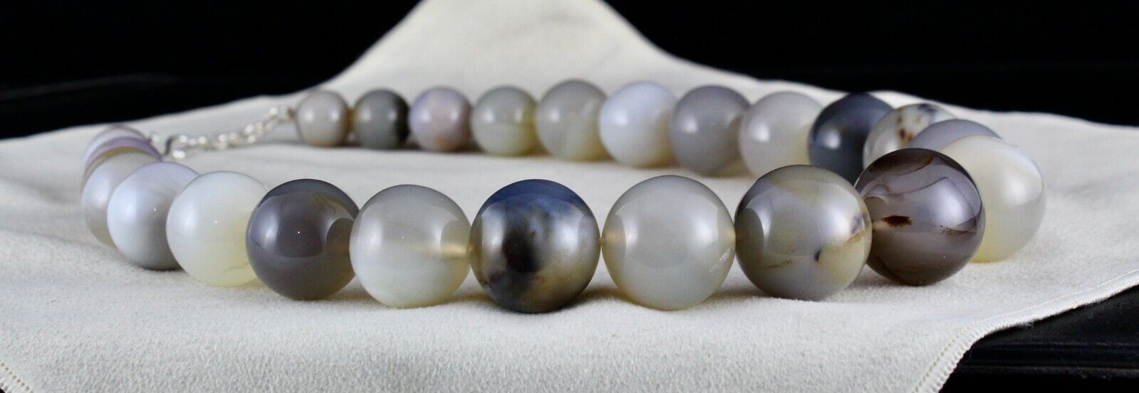 Big Natural Agate Beads Multi Round 1 Line 1562 Carats Gemstone Silver Necklace