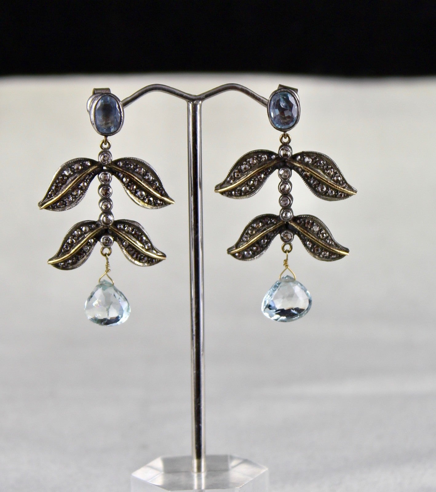 Certified Natural Blue Aquamarine 64ct Natural Diamond Sterling Silver Earrings