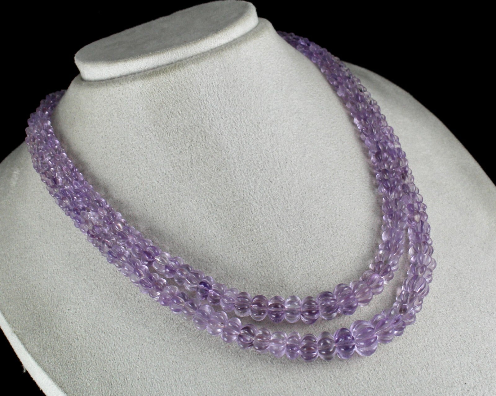 Certified Natural Pink Amethyst 461 Ct Carved Beads Necklace 2 Line For Women