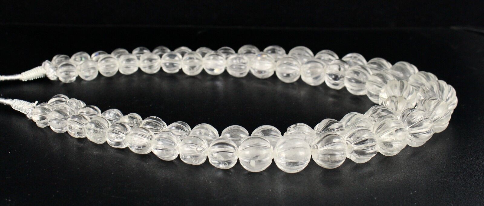 Natural Rock Crystal Quartz Carved Melon Round Beads 1407 Ct Gemstone Necklace