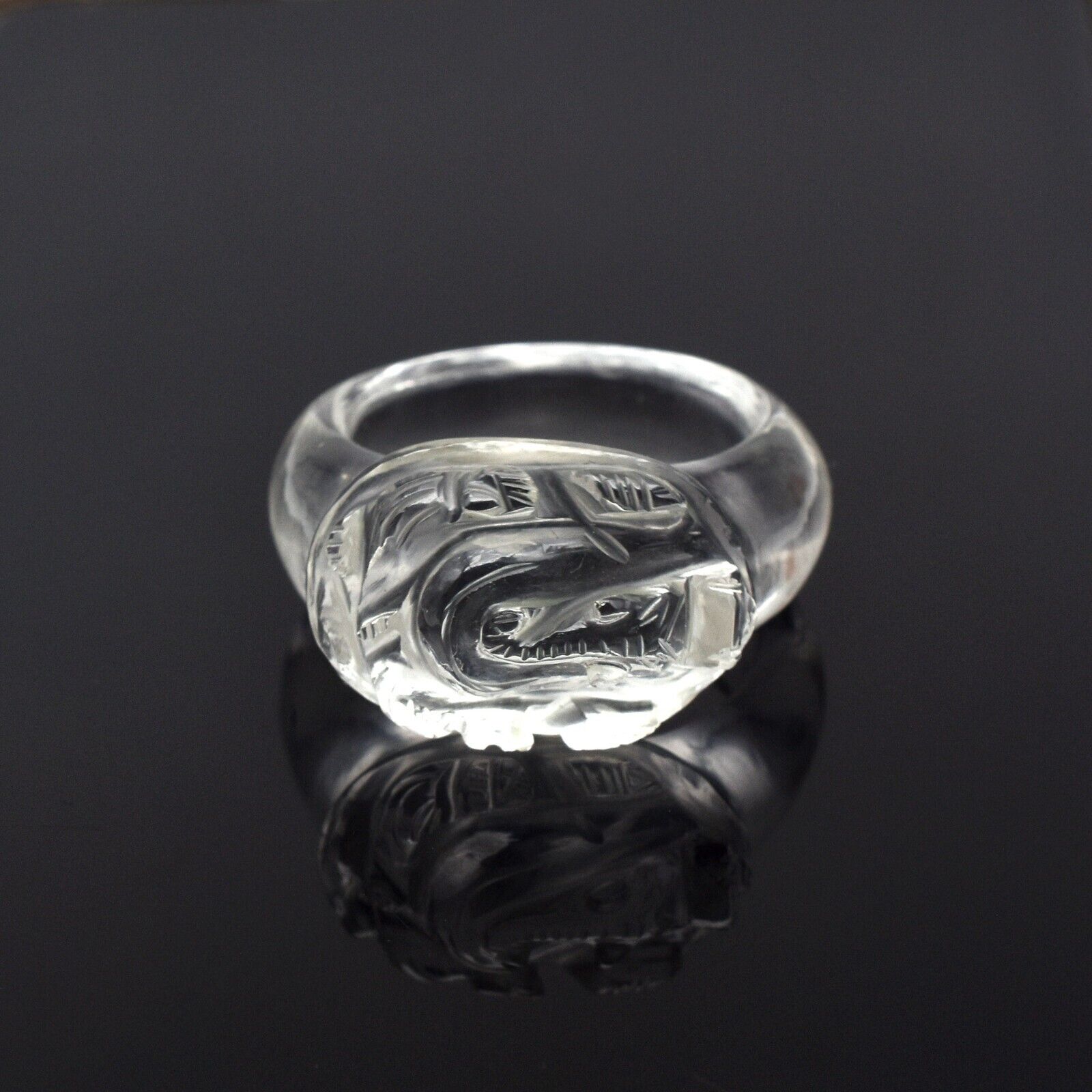 Divine Natural Rock Crystal Quartz Ganesha 41 Ct Carved Gemstone Men Women Ring