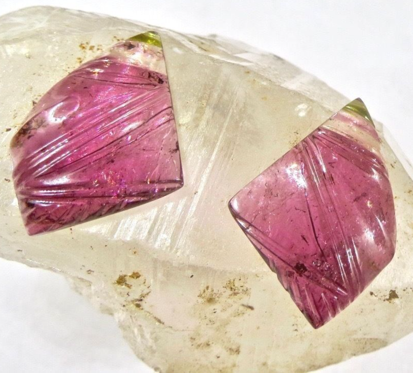 NATURAL MULTI PINK TOURMALINE CARVED 23.65 CARATS GEMSTONE FOR EARRING PENDANT 