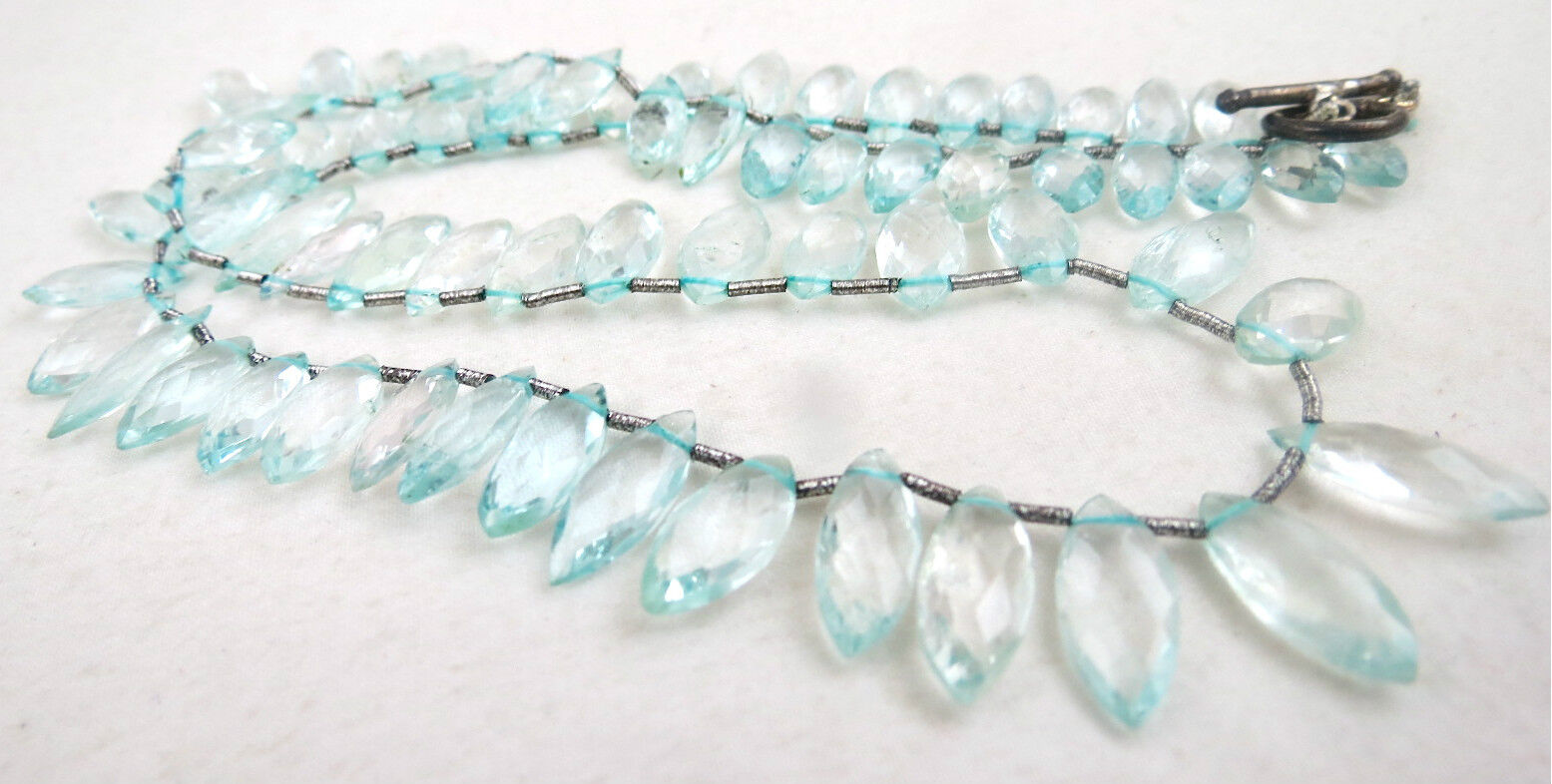 Natural Blue Aquamarine Beads Marquise 98 Ct Gemstone Silver Fashion Necklace