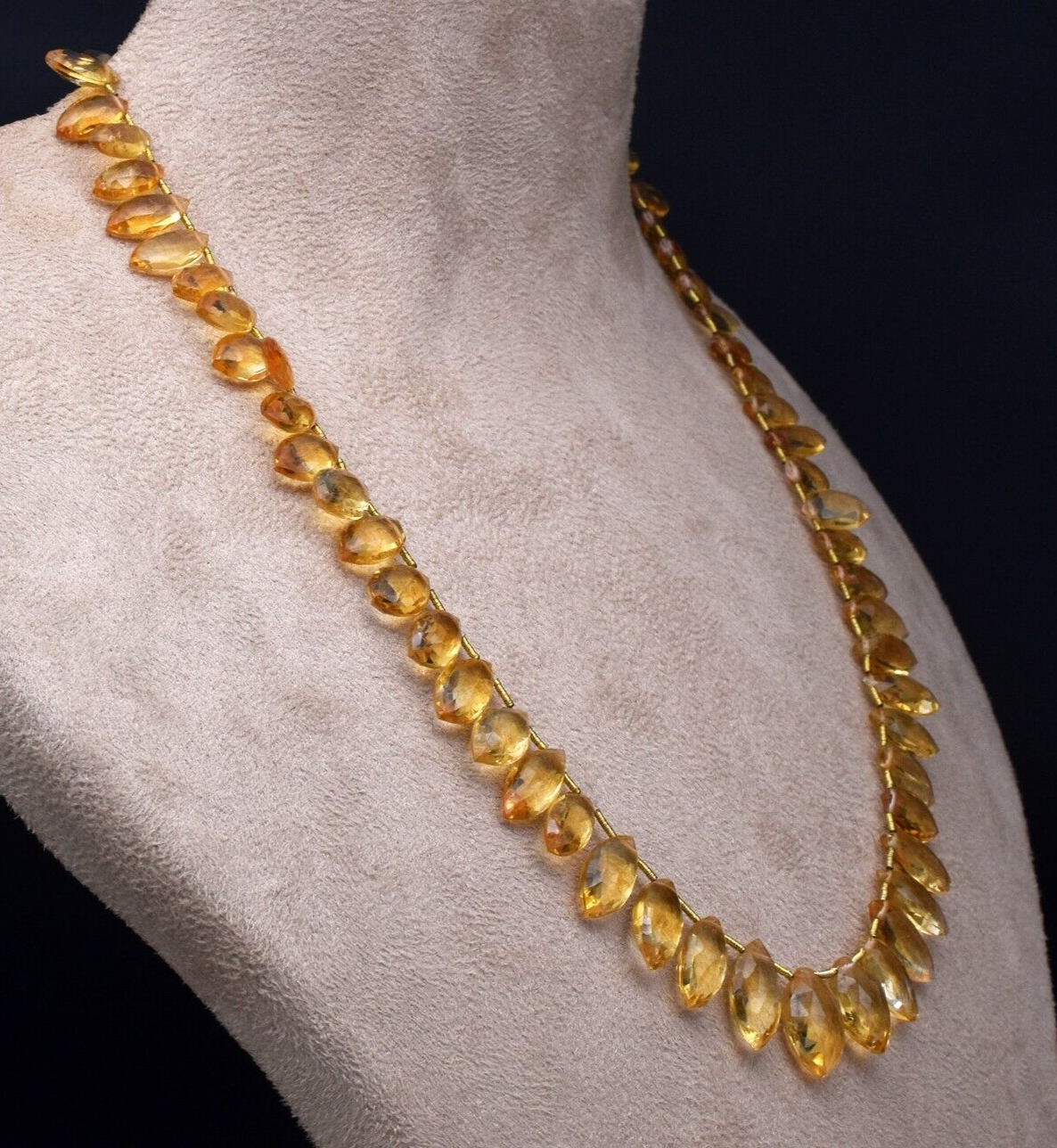 Natural Citrine Marquise Teardrop 167 Ct Yellow Gemstone Silver Beaded Necklace