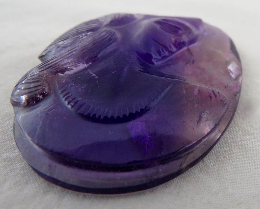 NATURAL BRAZILIAN AMETHYST CARVED 97.50 CARATS 46 MM BIG GEMSTONE FOR PENDANT