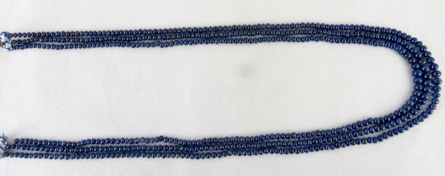 NATURAL BLUE SAPPHIRE BEADS ROUND 3 LINE 226 CARATS GEMSTONE PRECIOUS NECKLACE