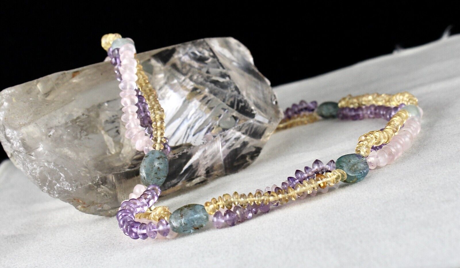 NATURAL AQUAMARINE CITRINE AMETHYST ROSE QUARTZ BEADS 233 CTS DESIGNER NECKLACE