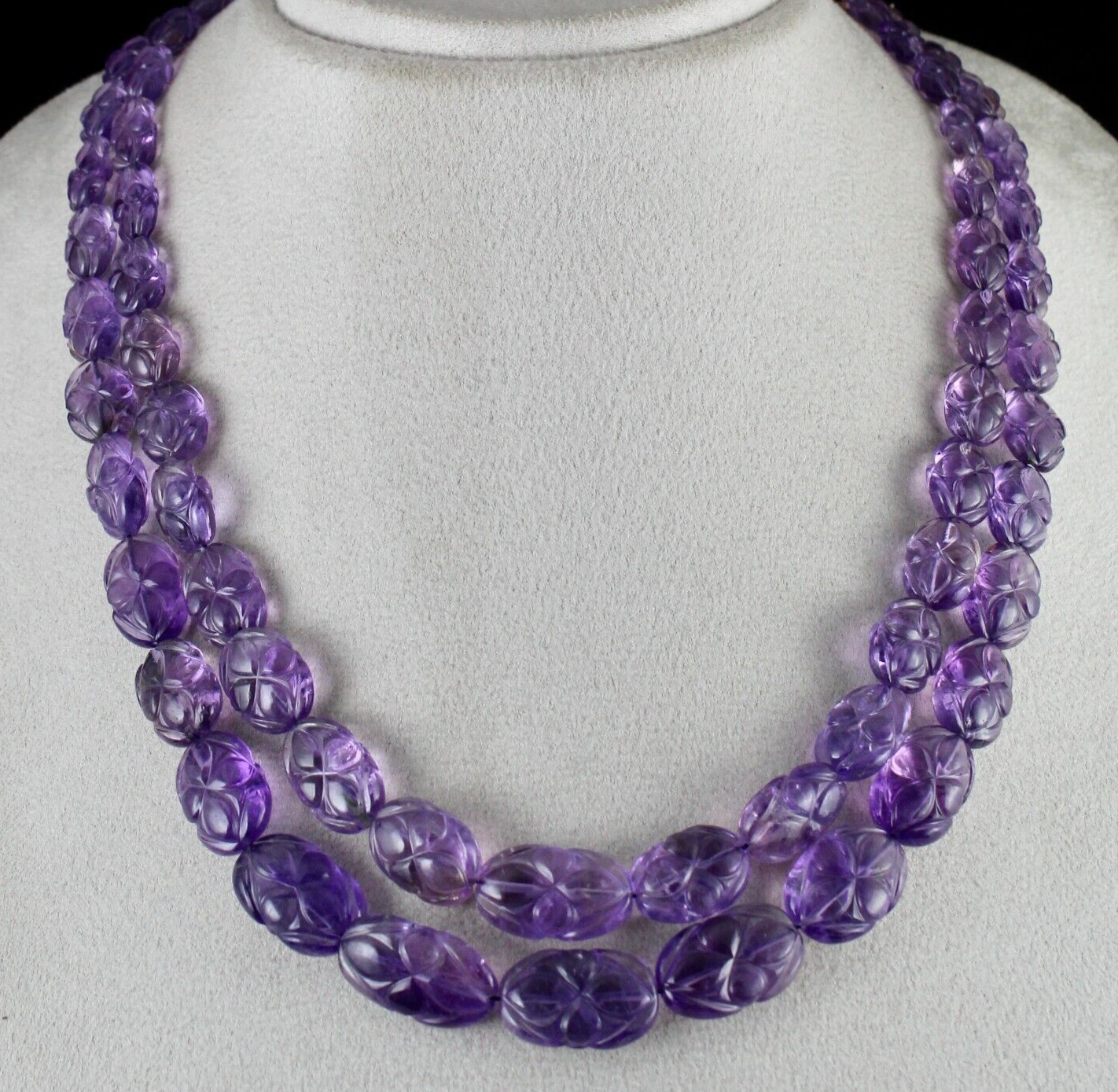Certified Antique Natural Amethyst Carved Beads 553 Ct Important Necklace