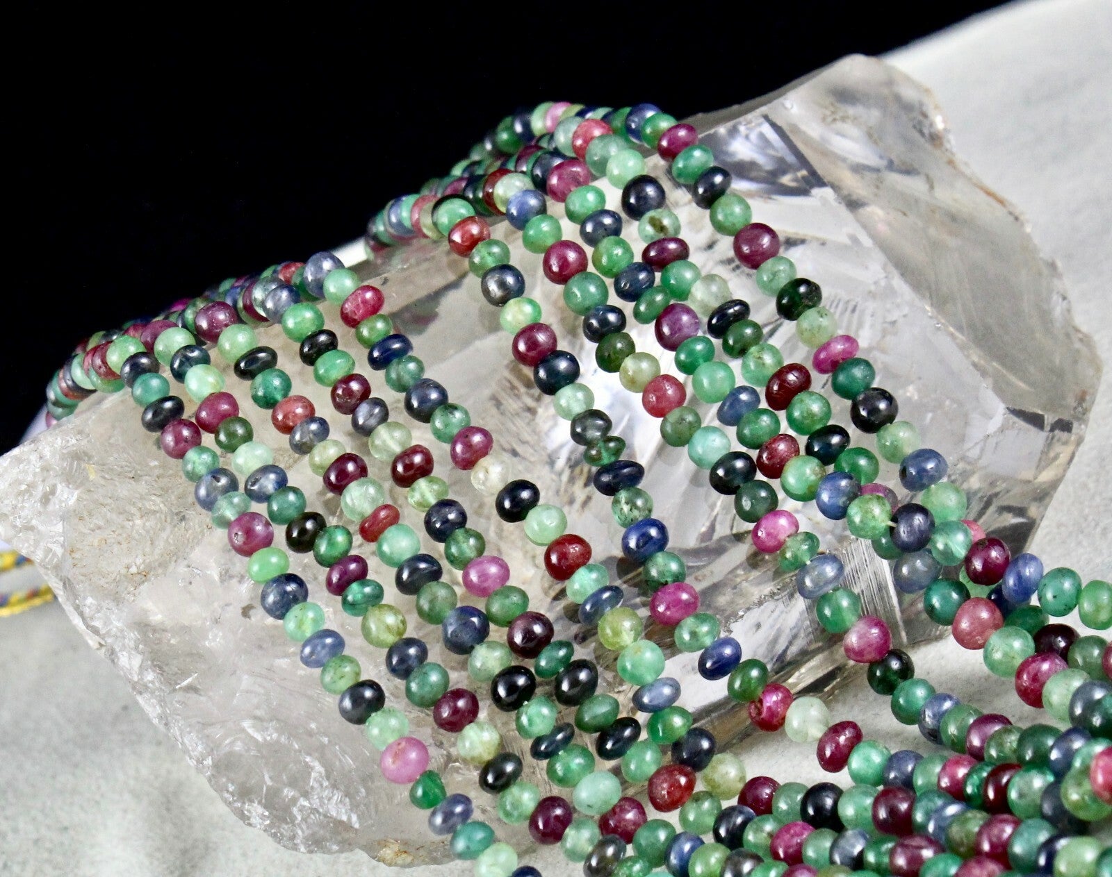 Certified Natural Emerald Ruby Sapphire 377ct Gemstone Necklace For Women