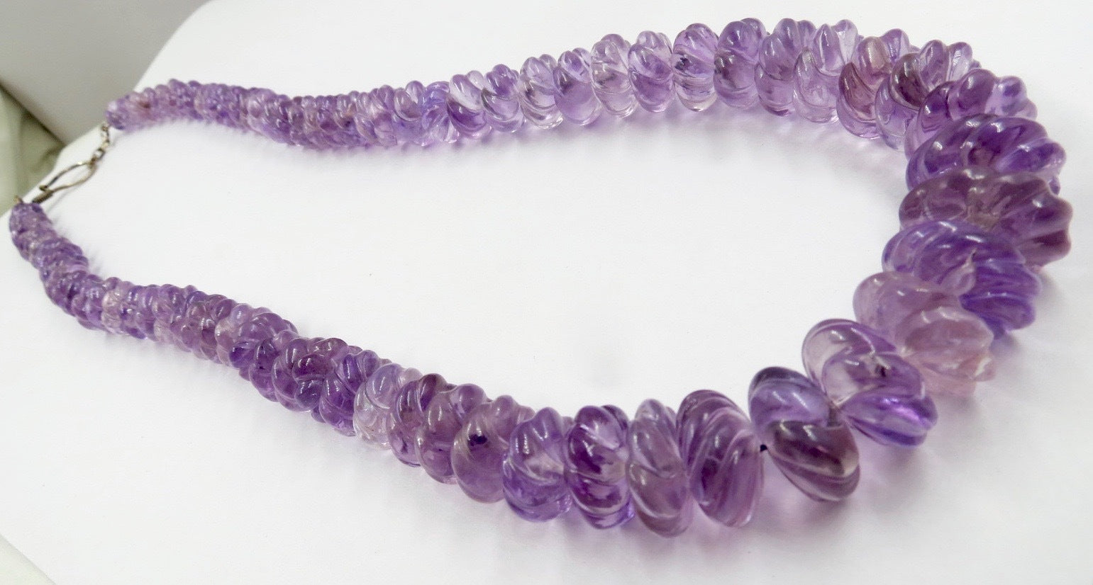 Certified Natural Amethyst 745 Ct Melon Bead Sterling Silver Old Necklace