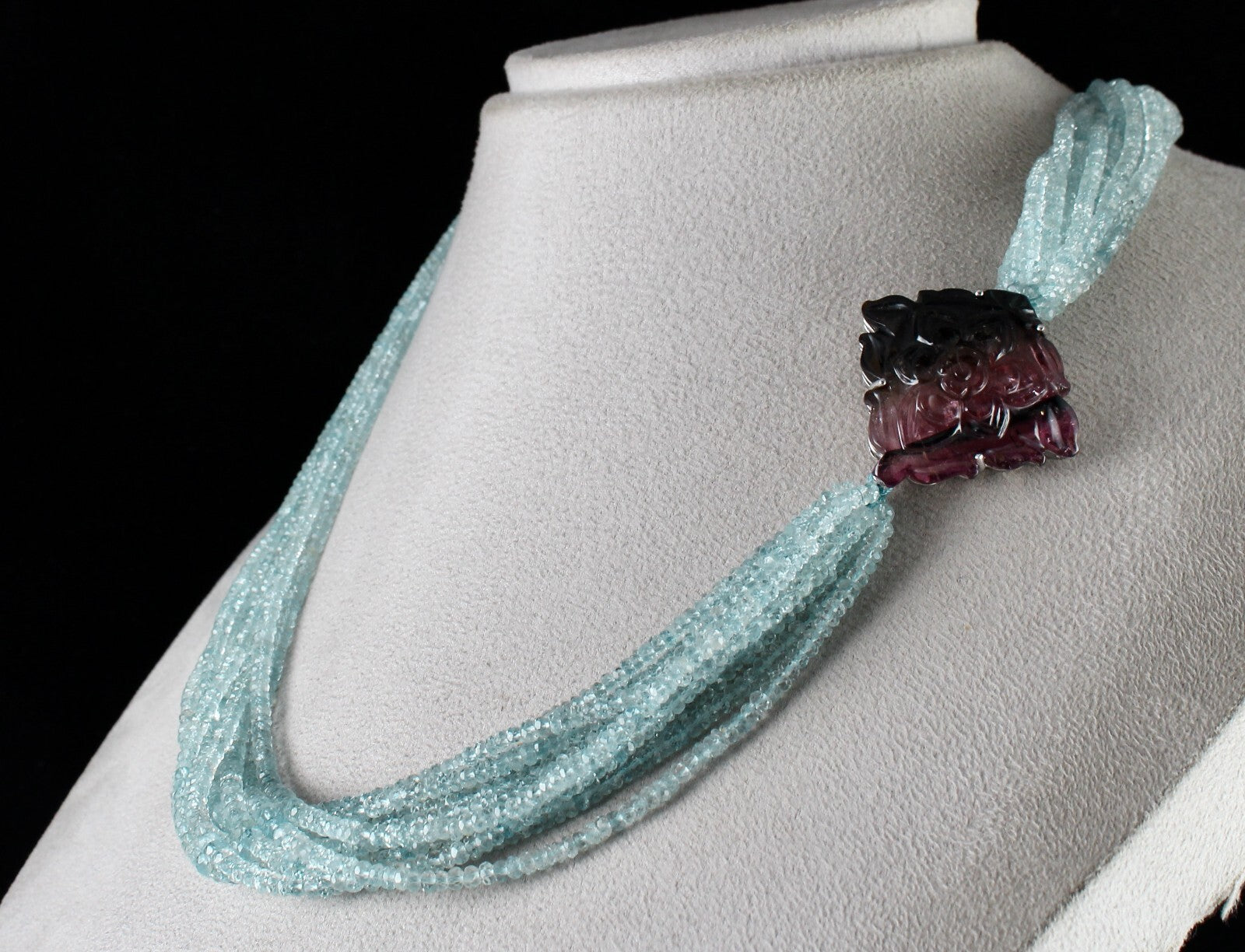 Certified Natural Aquamarine 542ct Beads Tourmaline Designer Gemstone Necklace