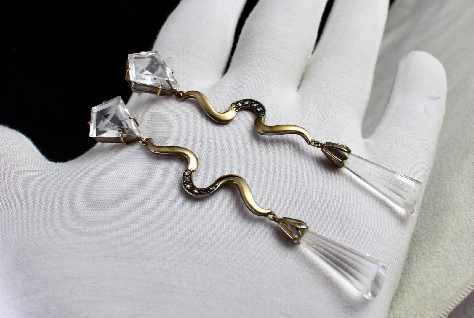 Natural Rock Crystal Quartz 75.7ct Natural Diamond 18k Gold 925 Silver Earrings