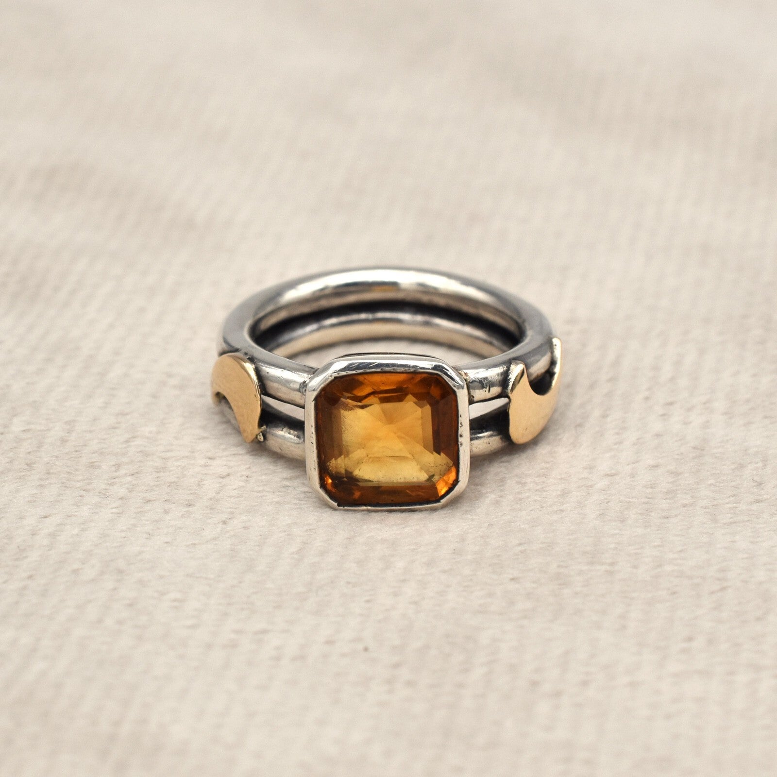 Vintage Citrine 10ct Ring 18k Gold 925 Sterling Silver Women November Birthstone