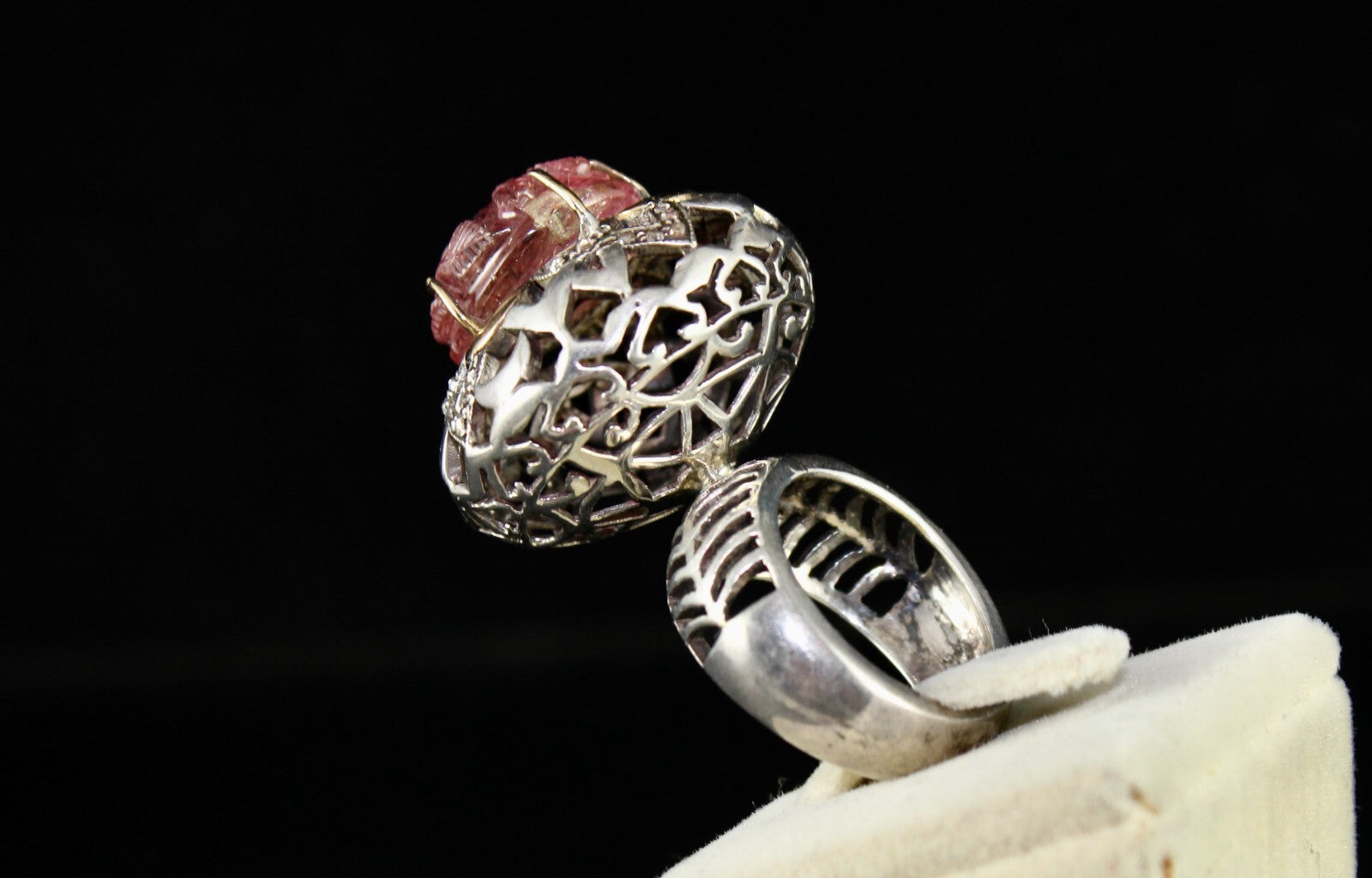 Certified Antique Pink Tourmaline 1.75 Ct Natural Diamond Sterling Silver Ring